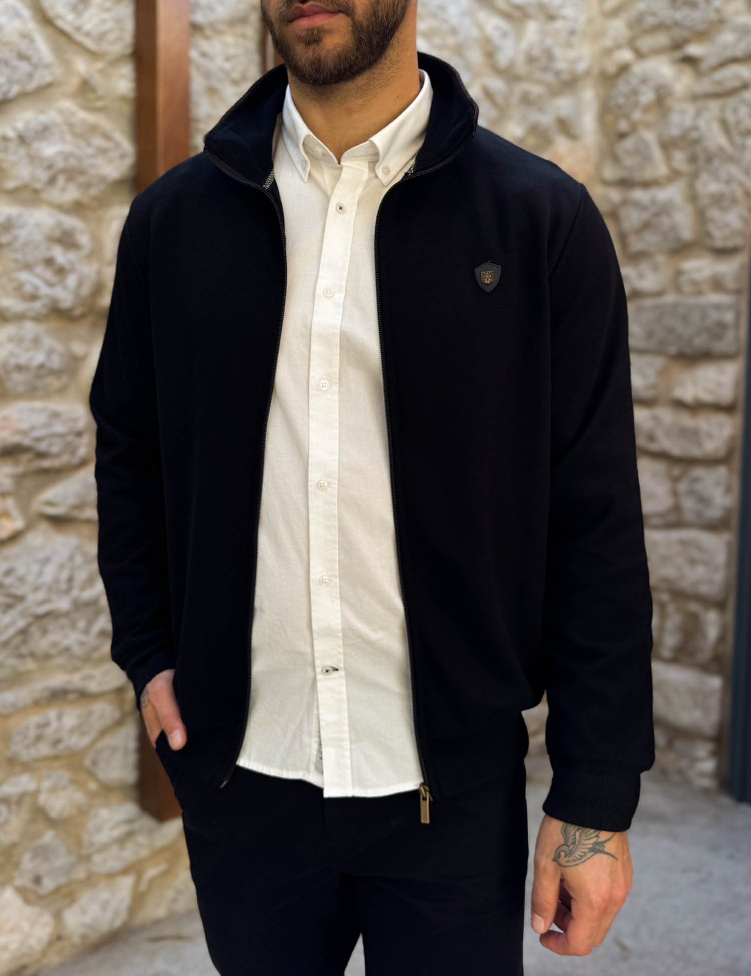 Everbest Everbest ανδρική Plus Size μαύρη ζακέτα με ριπ ύφασμα 261038M